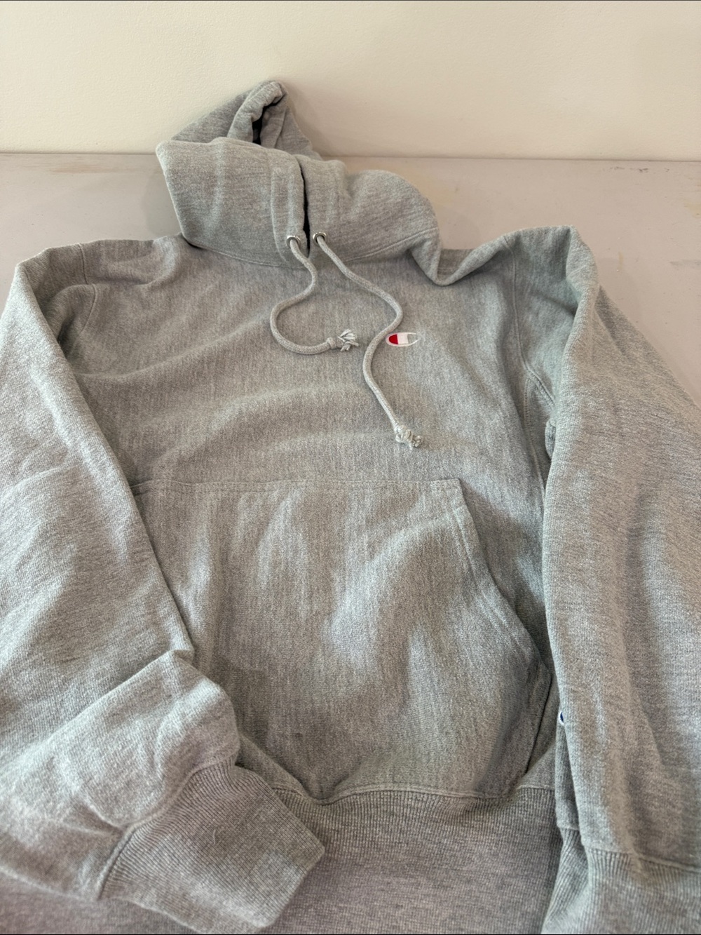 Champion Gray and White Hooded Pullover with Branded Tag